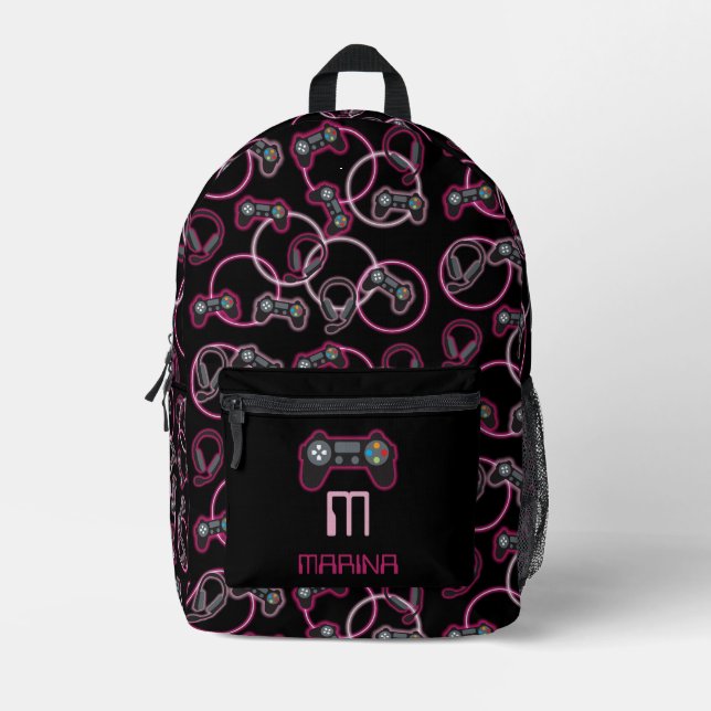 Sac À Dos Imprimé Jeu vidéo Neon Rose Girls Motif Monogram School (Recto)
