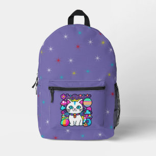 Sac À Dos Imprimé Joli Chat Cosmique Blanc