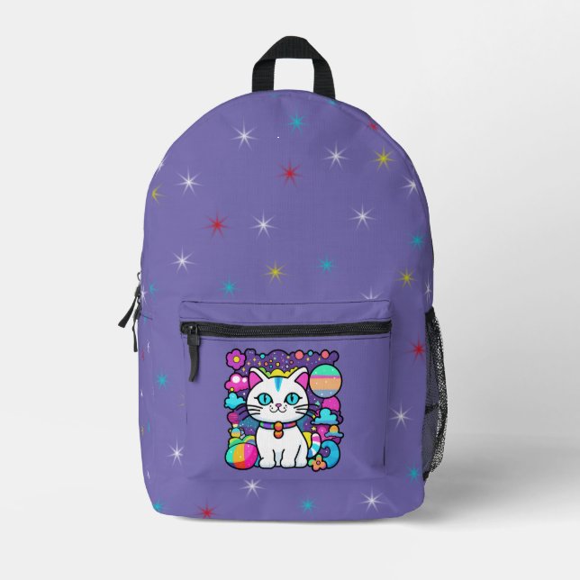 Sac À Dos Imprimé Joli Chat Cosmique Blanc (Recto)
