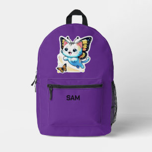 Sac À Dos Imprimé Joli Chat Violet Papillon Personnalisé Avec Nom