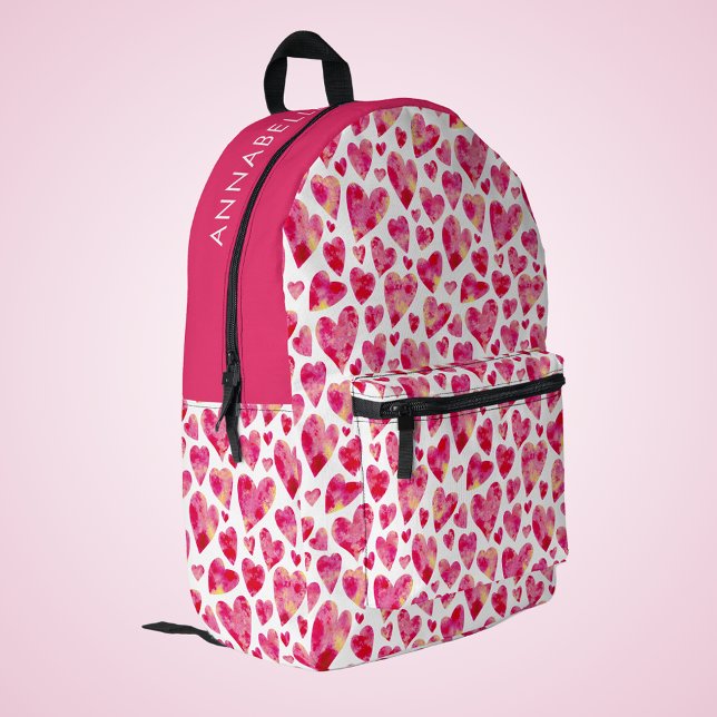 Sac À Dos Imprimé Joli Cœur Féminin (Pink heart girly back pack.  Customize with your own name or choice of text. Perfect for school.)