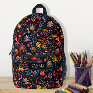 Sac À Dos Imprimé Joli Colorful Botanical Art Midnight Nom Personnal