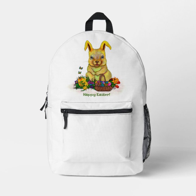 Sac À Dos Imprimé Joli lapin de Pâques avec oeufs et fleurs (Recto)