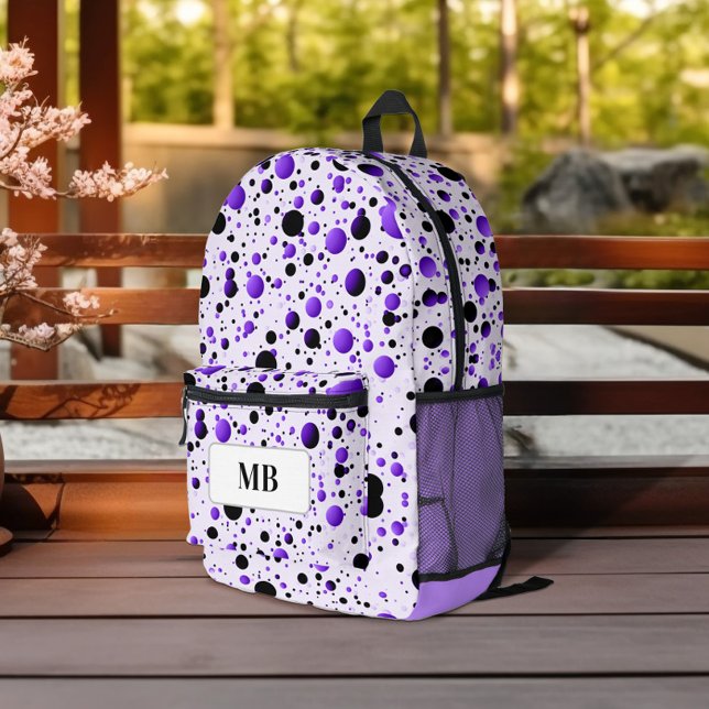 Sac À Dos Imprimé Joli monogramme à pois violet et noir (Créateur téléchargé)