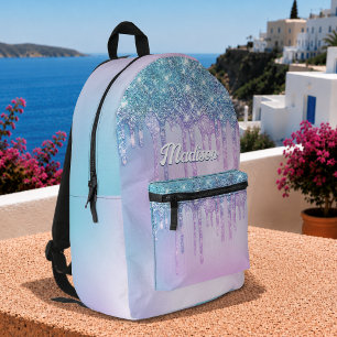 Sac À Dos Imprimé Joli monogramme de gouttes de paillettes turquoise