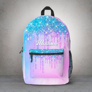 Sac À Dos Imprimé Joli monogramme de gouttes de paillettes turquoise