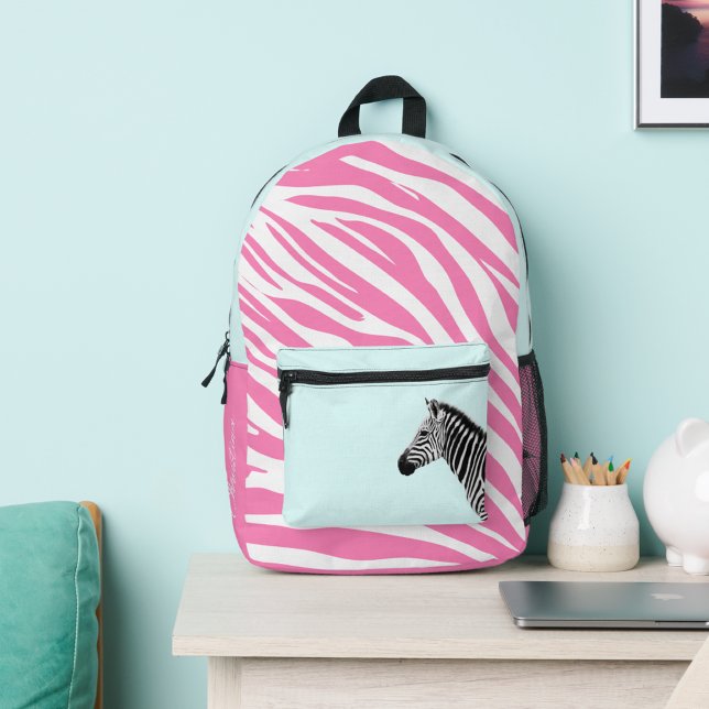 Sac À Dos Imprimé Joli monogramme de zèbre rose pour fille (Créateur téléchargé)