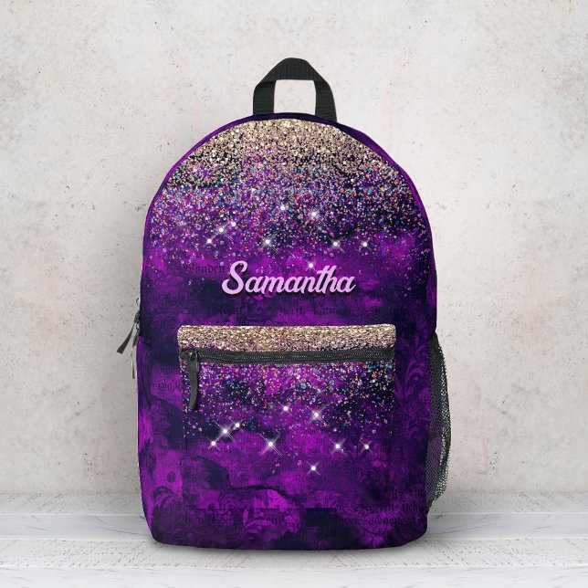 Sac À Dos Imprimé Joli monogramme doré fausse brillant violet foncé (Créateur téléchargé)
