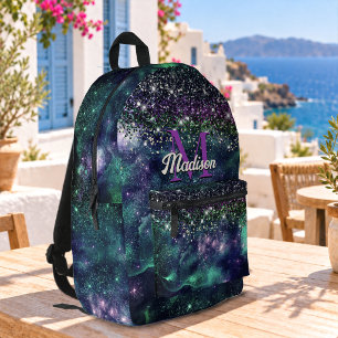 Sac À Dos Imprimé Joli monogramme faux paillettes vert violet foncé