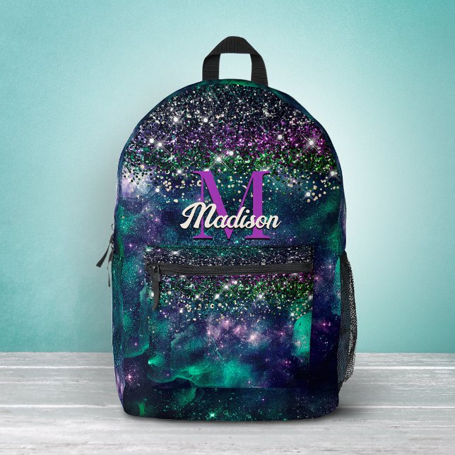Sac À Dos Imprimé Joli monogramme faux paillettes vert violet foncé (Créateur téléchargé)