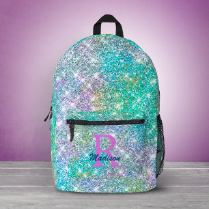 Sac À Dos Imprimé Joli monogramme iridescent licorne bleu faux paill