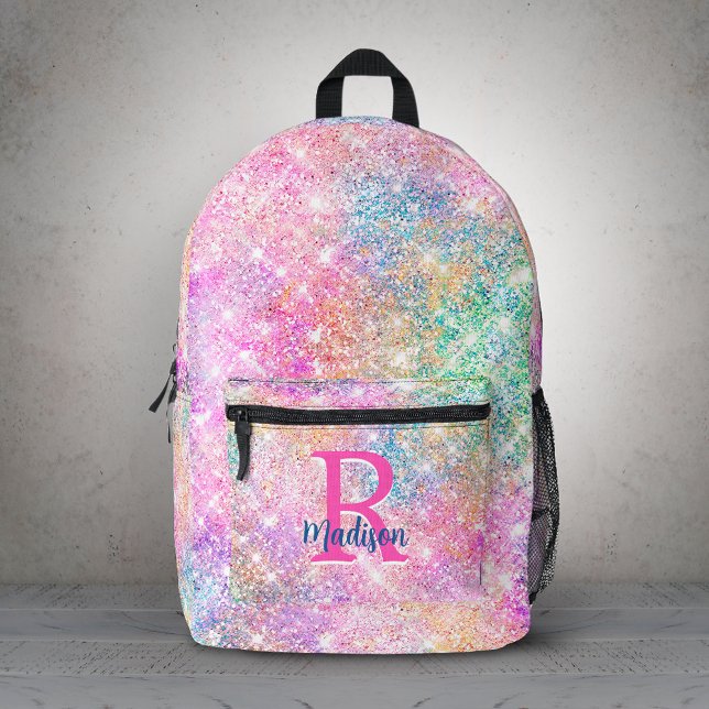 Sac À Dos Imprimé Joli monogramme moderne licorne rose faux paillett (Créateur téléchargé)