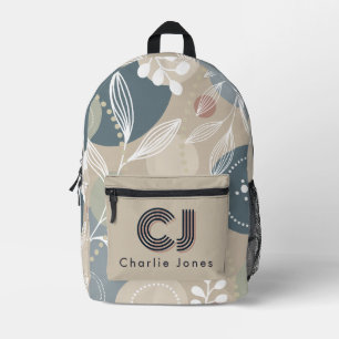 Sac À Dos Imprimé Joli Monogramme Moderne Pastel Navy Personnalisé