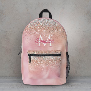 Sac À Dos Imprimé Joli monogramme pailleté argent faux or rose