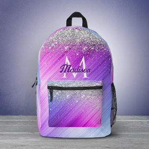 Sac À Dos Imprimé Joli monogramme pailleté argent faux violet brossé