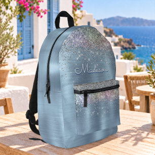 Sac À Dos Imprimé Joli monogramme pailleté bleu glace iridescent