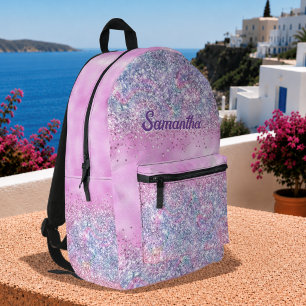 Sac À Dos Imprimé Joli monogramme pailleté ombré licorne iridescent 