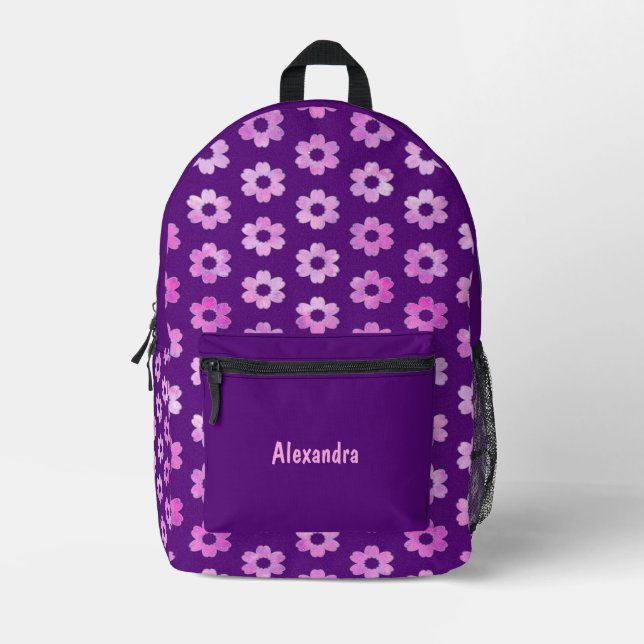 Sac À Dos Imprimé Joli Motif de fleurs violettes (Recto)