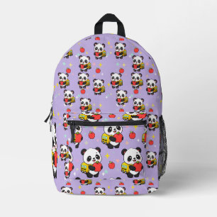 Sac À Dos Imprimé Joli motif d'école de pomme de panda violet