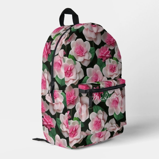 Sac À Dos Imprimé Joli motif fleuri rose boho (Coin arrière gauche)