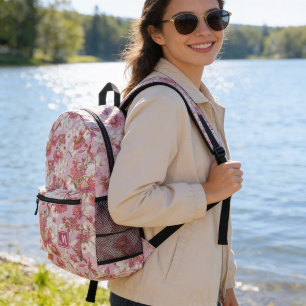 Sac À Dos Imprimé Joli Motif Floral Coloré Monogramme Rose Violet