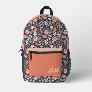 Sac À Dos Imprimé Joli motif floral monogramme rose et bleu marine