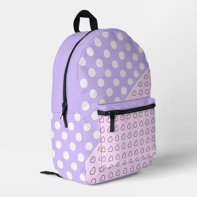 Sac À Dos Imprimé Joli Pastel Rose Et Lavande Points Et Coeurs (Coin arrière gauche)