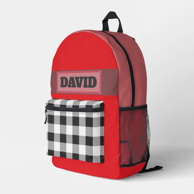 Sac À Dos Imprimé Joli patch brodé de monogramme rouge plaid de Buff (Coin arrière droit)