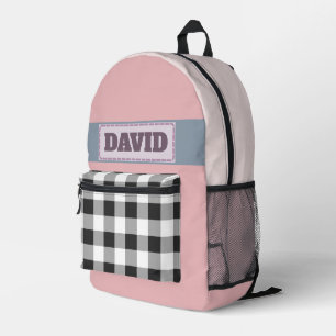 Sac À Dos Imprimé Joli patch mono brodé plaid buffle pastel rose
