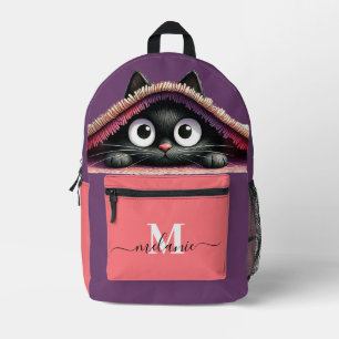 Sac À Dos Imprimé Joli Petit Chat Personnalisé Monogramme Script Nom