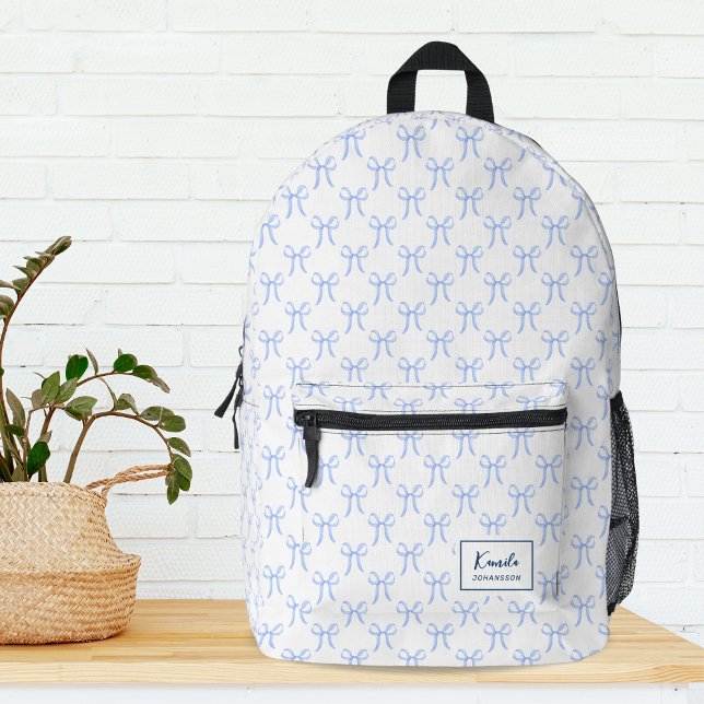 Sac À Dos Imprimé Joli Rubans Bleu Mignon Coquette Monogramme (Créateur téléchargé)