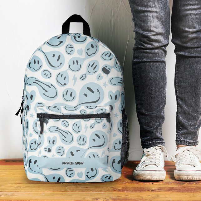Sac À Dos Imprimé Joli sourire Sourire Visage drôle Enfants Ado Sky  (Cute Smile Smiling Face Funny Kids Teen Sky Blue Printed Backpack
)