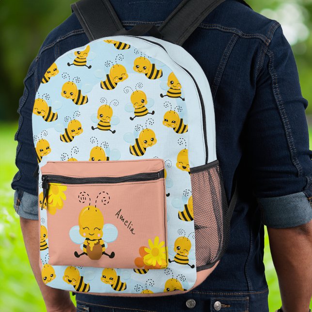 Sac À Dos Imprimé Jolie Abeille Bumble avec Fleurs Petit Enfant v2 (Créateur téléchargé)