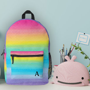 Sac À Dos Imprimé Jolie aquarelle rose arc-en-ciel rayures Monogramm