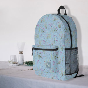 Sac À Dos Imprimé Jolie Ditsy FLoral Bleu Motif Monogramme Fille