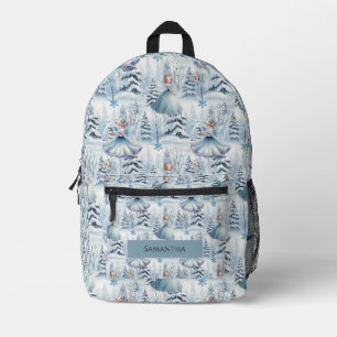 Sac À Dos Imprimé Jolie fée d'hiver bleue Nom personnalisable