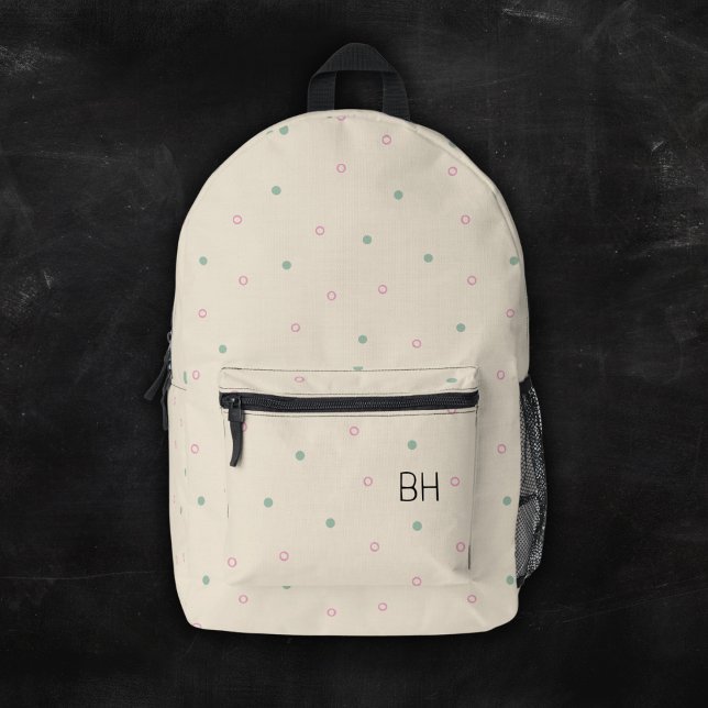 Sac À Dos Imprimé Jolie fille rose vert Pois Monogrammes Initiales (Créateur téléchargé)