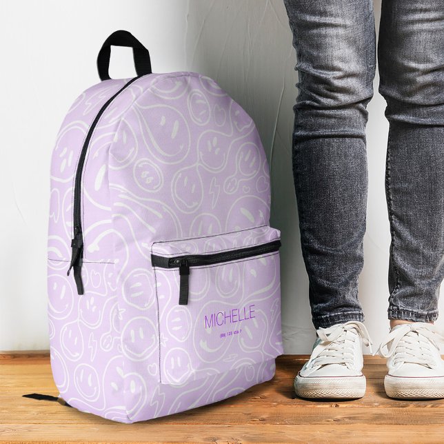 Sac À Dos Imprimé Jolie Fille Sourire tendance violet à l'école (Cute Smile Girly Trendy Purple Printed Backpack
)