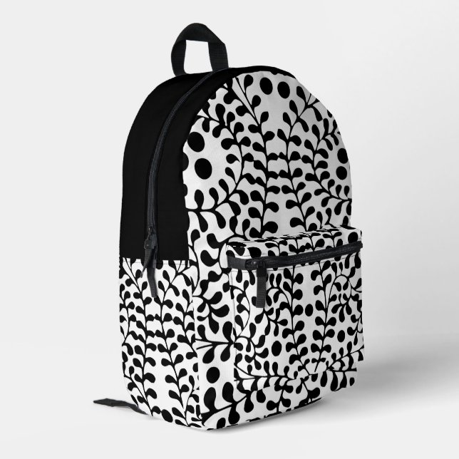 Sac À Dos Imprimé Jolie impression noir et blanc fleurie (Coin arrière gauche)