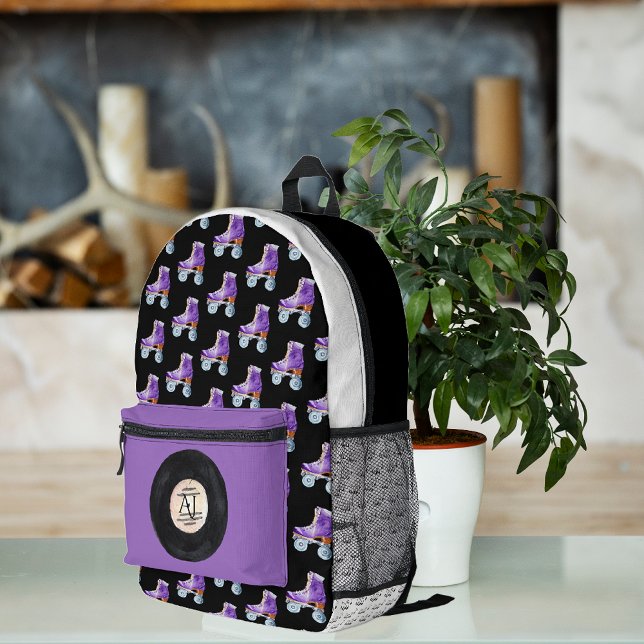 Sac À Dos Imprimé Jolie musique rétro de roller-skating | Monogramme (Créateur téléchargé)