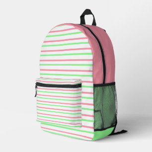 Sac À Dos Imprimé Jolies bandes géométriques rose vert blanc