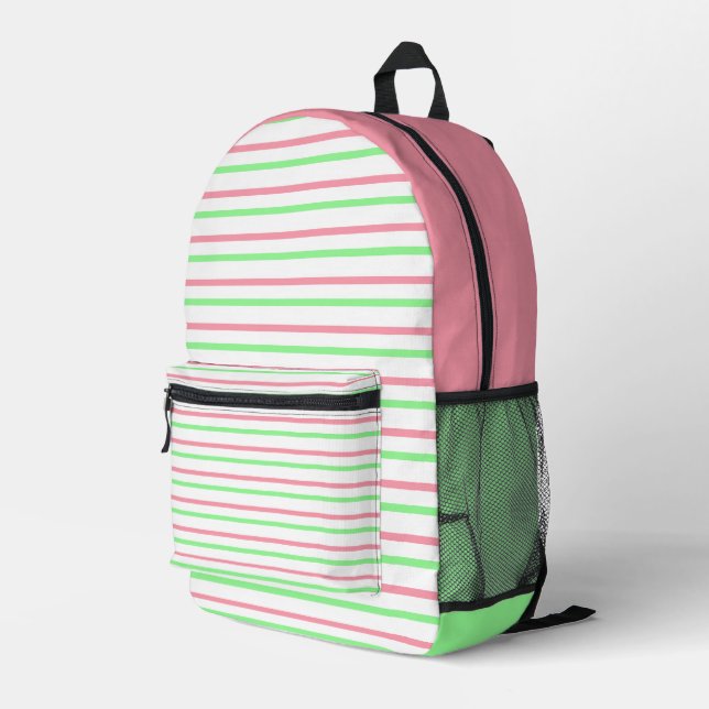 Sac À Dos Imprimé Jolies bandes géométriques rose vert blanc (Coin arrière droit)
