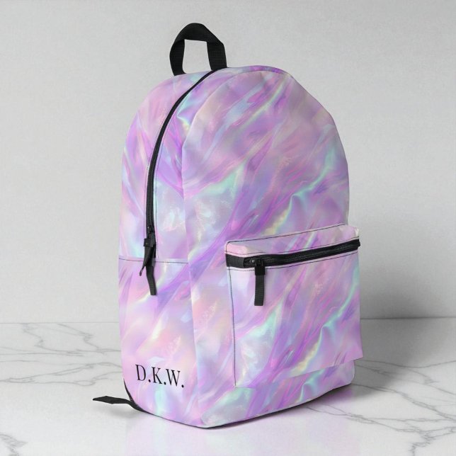 Sac À Dos Imprimé Jolies Filles de Monogramme Violet Marbre Iridesce (Cute Monogram Purple Iridescent Marble Girls Printed Backpack)
