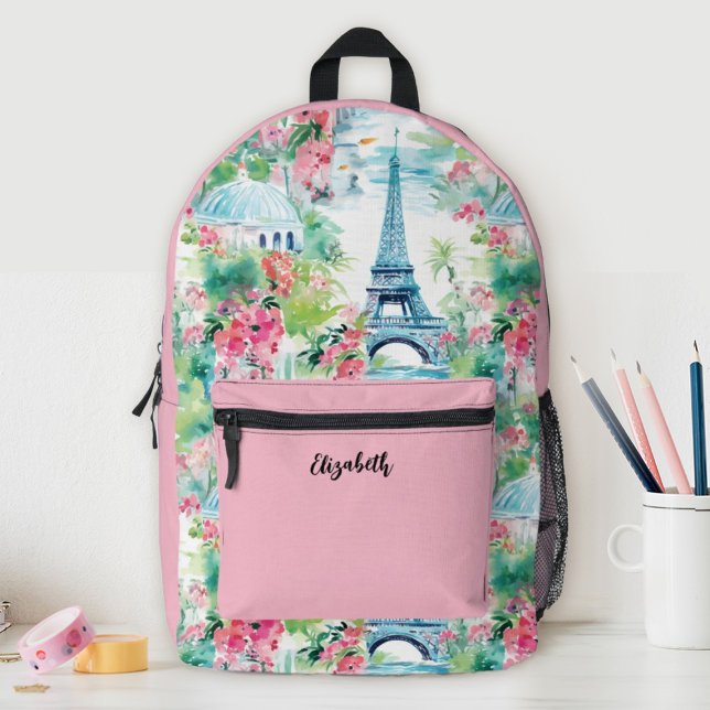 Sac À Dos Imprimé Jolies filles Rose Tour Eiffel École Florale (A cute girls school backpack featuring the Eiffel Tower in Paris. So sylish for back to school.)