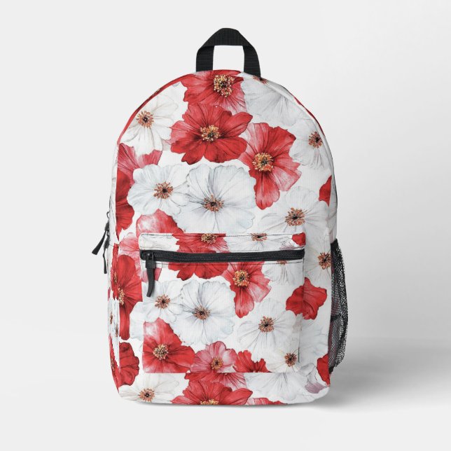 Sac À Dos Imprimé Jolies Fleurs Blanches Rouges (Recto)