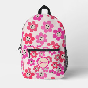 Sac À Dos Imprimé Jolies fleurs roses et rouges souriantes Nom perso