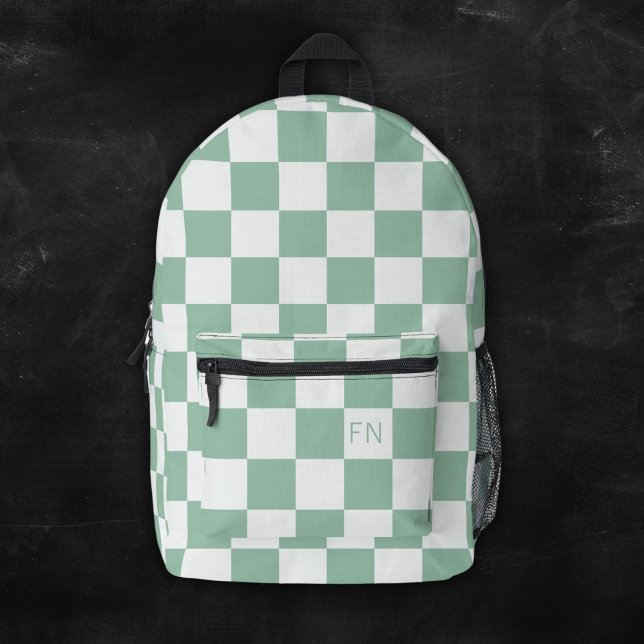 Sac À Dos Imprimé Jolies Initiales Monogrammées & Damier Vert (Créateur téléchargé)