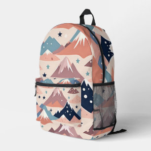 Sac À Dos Imprimé Jolies montagnes enneigées et motif rose étoilé