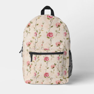 Sac À Dos Imprimé Jolies Roses Florales Crème Rose