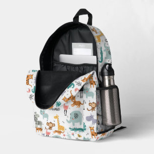 Sac À Dos Imprimé Jolis Animaux de Safari de la Jungle avec Nom de B